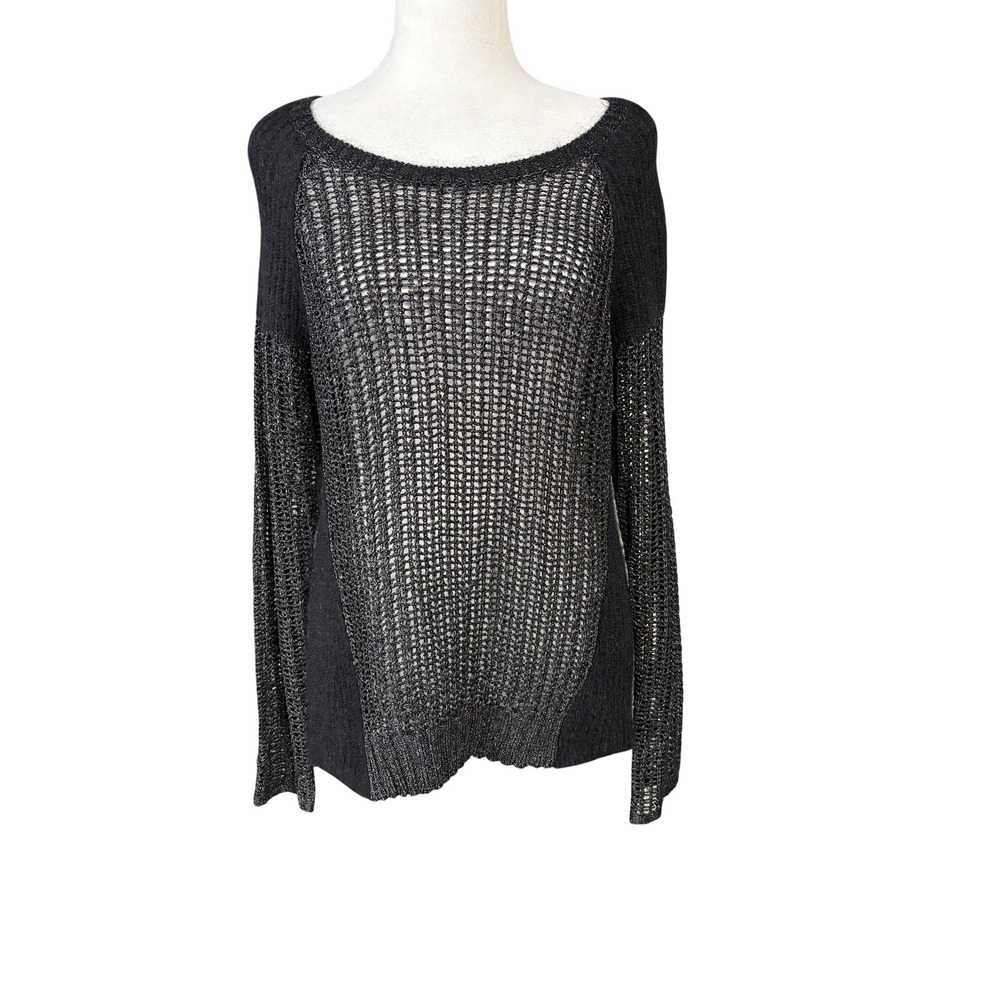 The Fisher Project Sweater Womens Small Petite Gray Sheer Open Knit Scoop Neck‎
